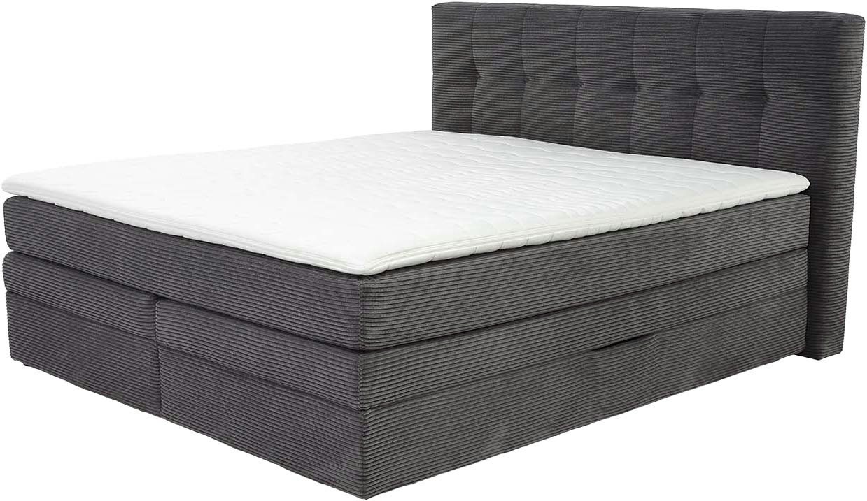 Jockenhöfer Gruppe Boxspringbett AMY mit Bettkasten, inkl. Bonnell- oder Taschenfederkernmatratze H3-H4, mit 6 cm Kaltschaum-Topper, Cord-Bezug, 180x200 und 200 – Bild 2 von 5