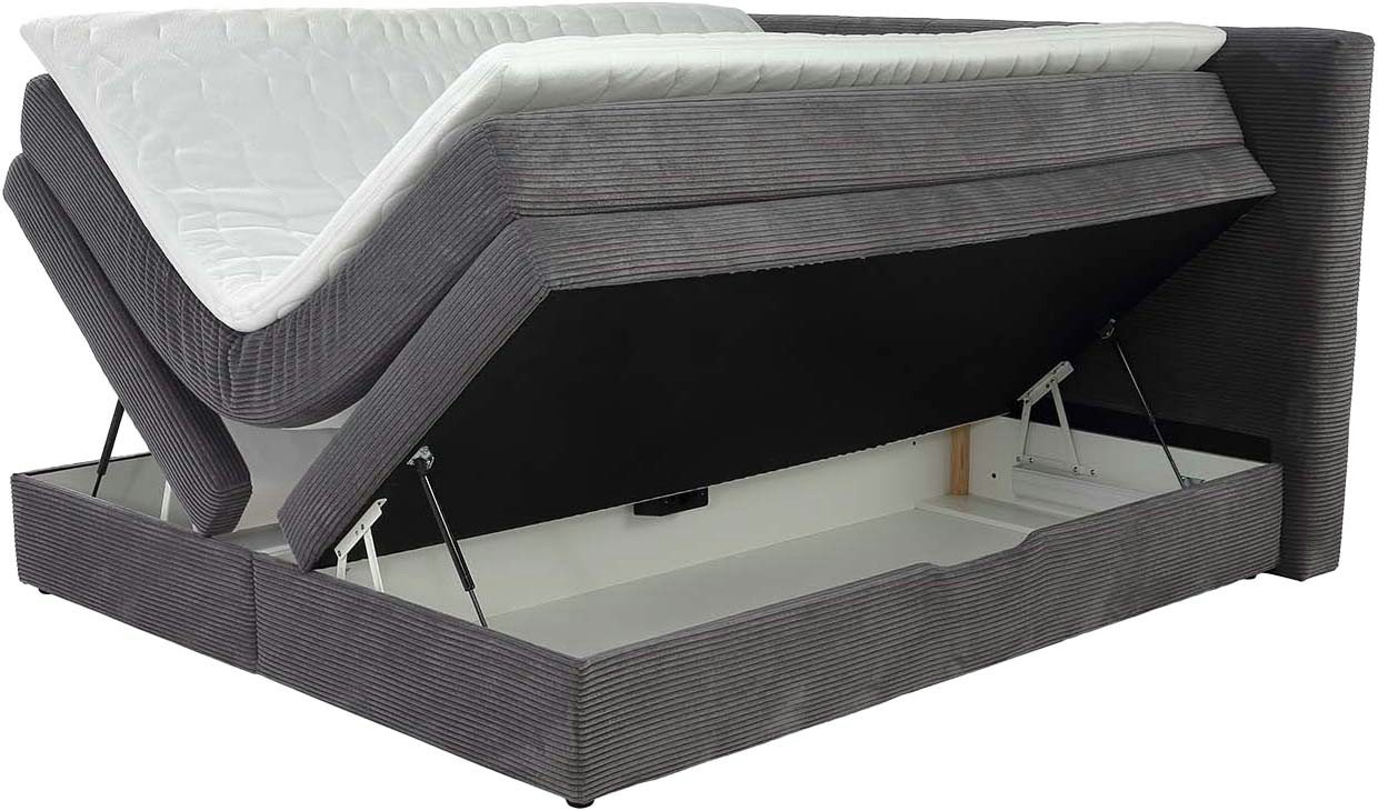Jockenhöfer Gruppe Boxspringbett AMY mit Bettkasten, inkl. Bonnell- oder Taschenfederkernmatratze H3-H4, mit 6 cm Kaltschaum-Topper, Cord-Bezug, 180x200 und 200 – Bild 3 von 5
