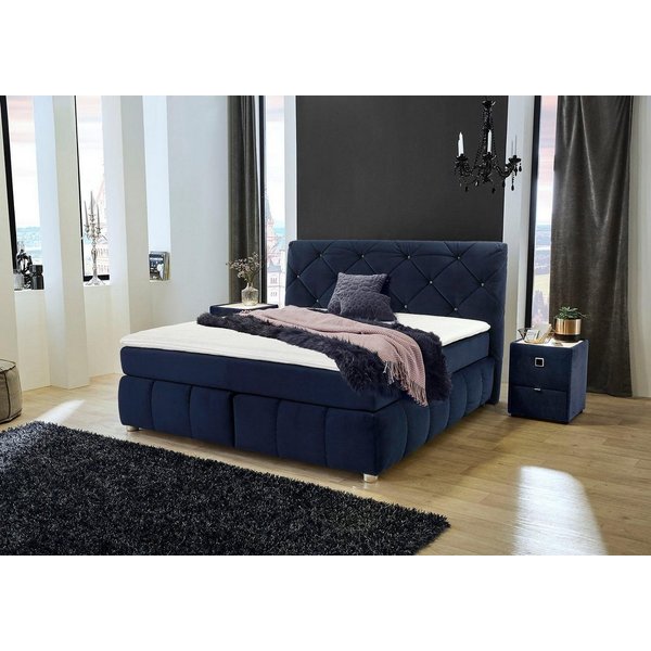 Jockenhöfer Gruppe Boxspringbett Bella erhältlich in 140 & 180cm Breite, mit Kaltschaum-Topper und Rauchglas-Steinen