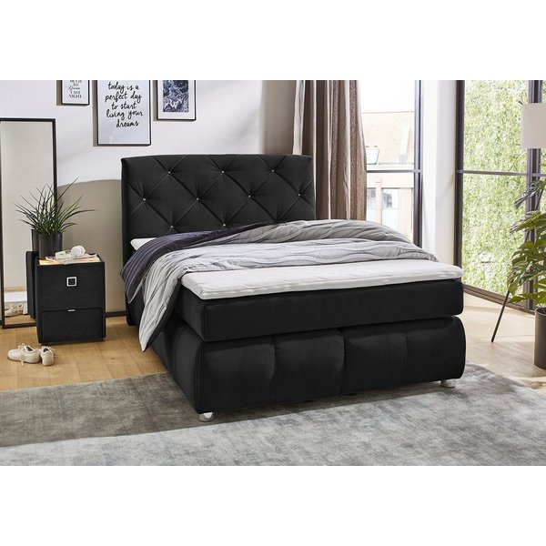 Jockenhöfer Gruppe Boxspringbett Bella erhältlich in 140 & 180cm Breite, mit Kaltschaum-Topper und Rauchglas-Steinen