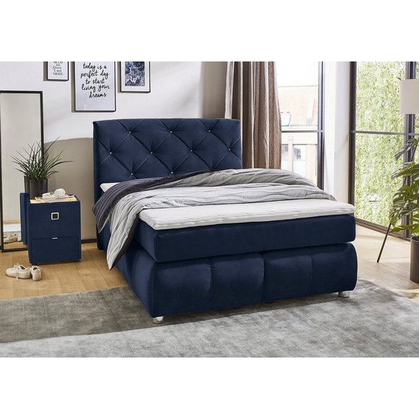 Jockenhöfer Gruppe Boxspringbett Bella erhältlich in 140 & 180cm Breite, mit Kaltschaum-Topper und Rauchglas-Steinen