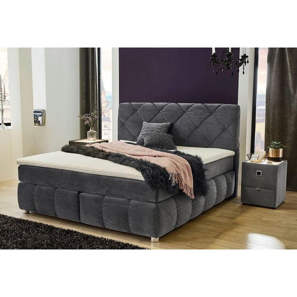 Jockenhöfer Gruppe Boxspringbett Bella erhältlich in 140 & 180cm Breite, mit Kaltschaum-Topper und Rauchglas-Steinen
