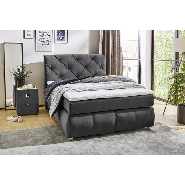 Jockenhöfer Gruppe Boxspringbett Bella erhältlich in 140 & 180cm Breite, mit Kaltschaum-Topper und Rauchglas-Steinen