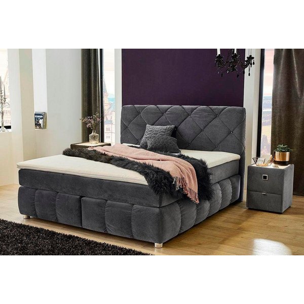 Jockenhöfer Gruppe Boxspringbett Bella erhältlich in 140 & 180cm Breite, mit Kaltschaum-Topper und Rauchglas-Steinen