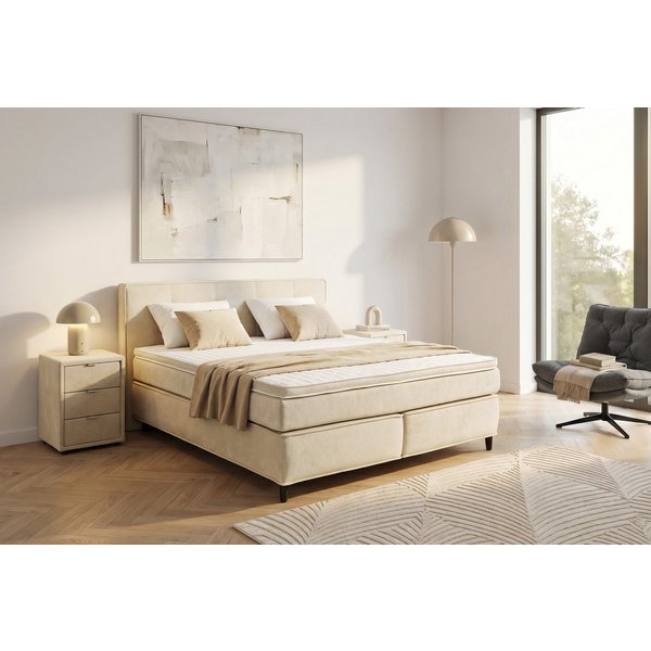 Jockenhöfer Gruppe Boxspringbett CAPELLO, inkl. Taschenfederkernmatratze H3-H4 und 6cm Kaltschaumtopper, Bezug: Feingewebe, 160x200 oder 180x200 cm