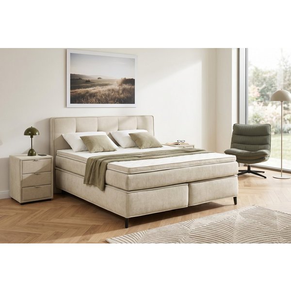 Jockenhöfer Gruppe Boxspringbett CAPELLO, inkl. Taschenfederkernmatratze H3-H4 und 6cm Kaltschaumtopper, Bezug: Flachgewebe, 160x200 oder 180x200 cm