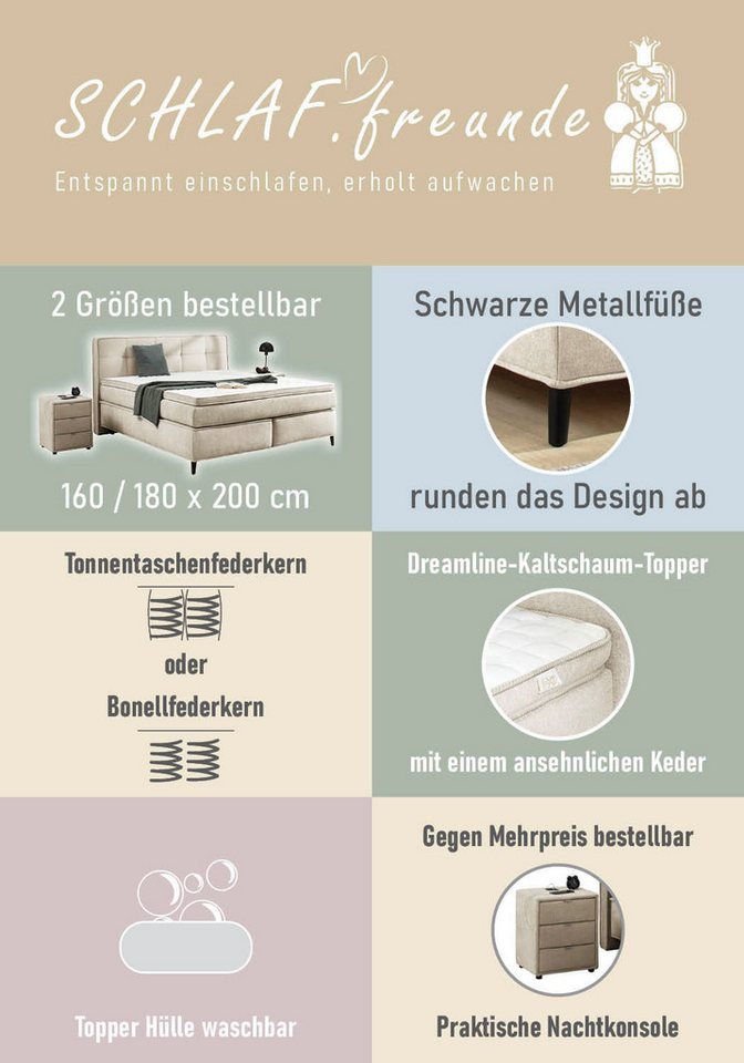 Jockenhöfer Gruppe Boxspringbett CAPELLO, inkl. Taschenfederkernmatratze H3-H4 und 6cm Kaltschaumtopper, Bezug: Flachgewebe, 160x200 oder 180x200 cm – Bild 4 von 5