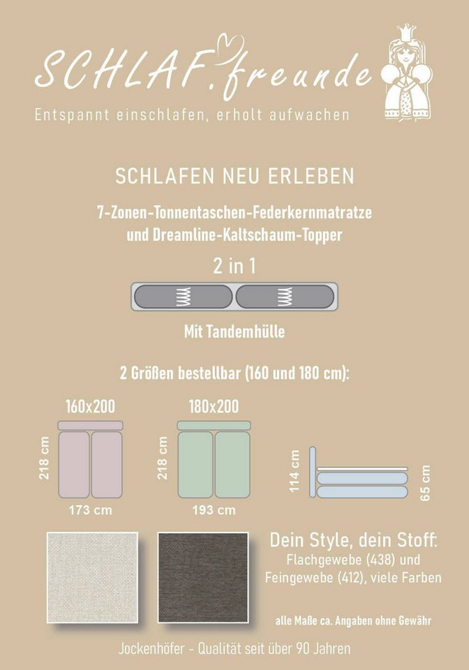 Jockenhöfer Gruppe Boxspringbett CAPELLO, inkl. Taschenfederkernmatratze H3-H4 und 6cm Kaltschaumtopper, Bezug: Flachgewebe, 160x200 oder 180x200 cm – Bild 5 von 5