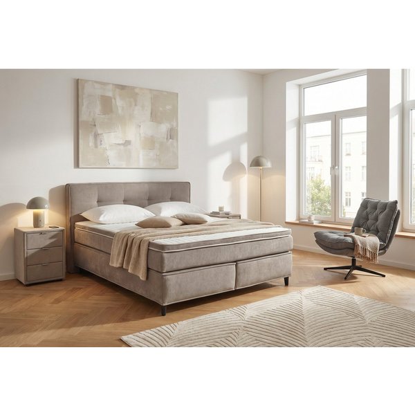 Jockenhöfer Gruppe Boxspringbett CAPELLO, inkl. Taschenfederkernmatratze H3-H4 und 6cm Kaltschaumtopper, Bezug: Feingewebe, 160x200 oder 180x200 cm