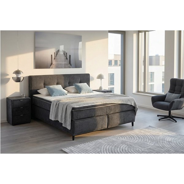 Jockenhöfer Gruppe Boxspringbett CAPELLO, inkl. Taschenfederkernmatratze H3-H4 und 6cm Kaltschaumtopper, Bezug: Feingewebe, 160x200 oder 180x200 cm