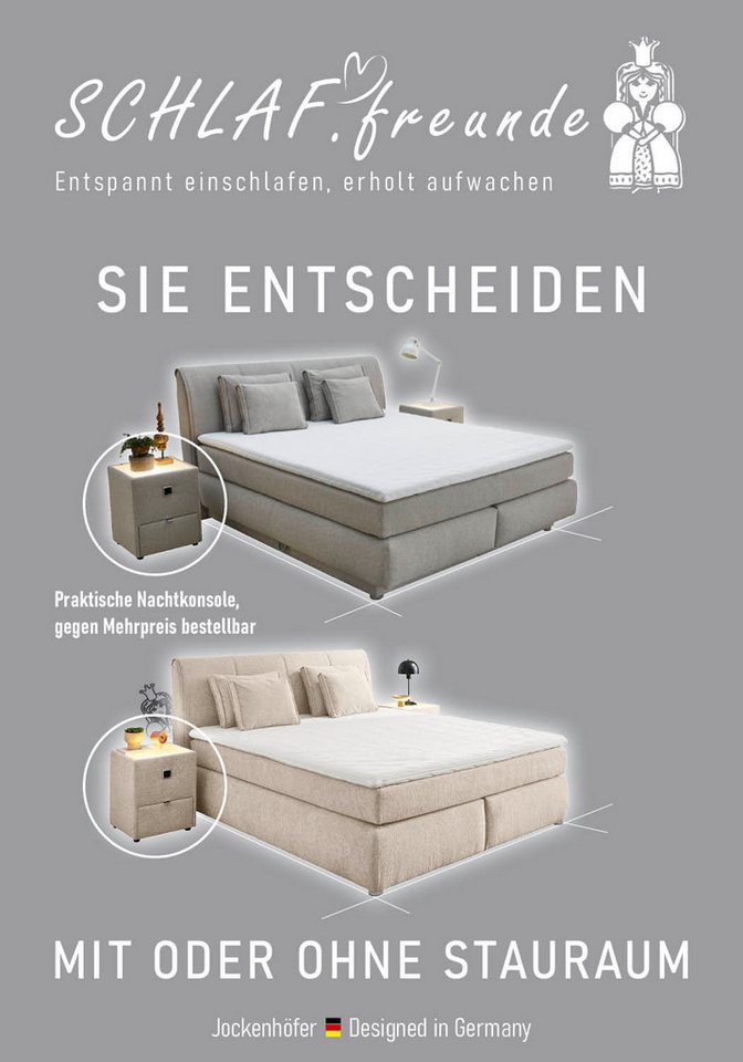 Jockenhöfer Gruppe Boxspringbett CARLA, wahlweise mit Bettkasten, Inkl. Topper & 4 Kissen (Mit Bonnell- oder Taschenfederkernmatratze H2-H4), mit Webstoff bezog – Bild 3 von 5