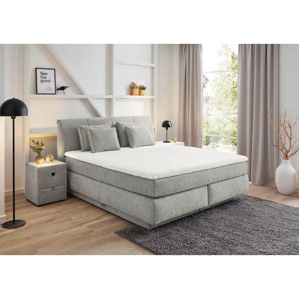 Jockenhöfer Gruppe Boxspringbett CARLA, wahlweise mit Bettkasten, Inkl. Topper & 4 Kissen (Mit Bonnell- oder Taschenfederkernmatratze H2-H4), mit Chenille bezog