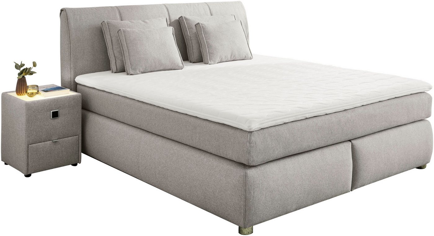 Jockenhöfer Gruppe Boxspringbett CARLA, wahlweise mit Bettkasten, Inkl. Topper & 4 Kissen (Mit Bonnell- oder Taschenfederkernmatratze H2-H4), mit Webstoff bezog – Bild 2 von 5