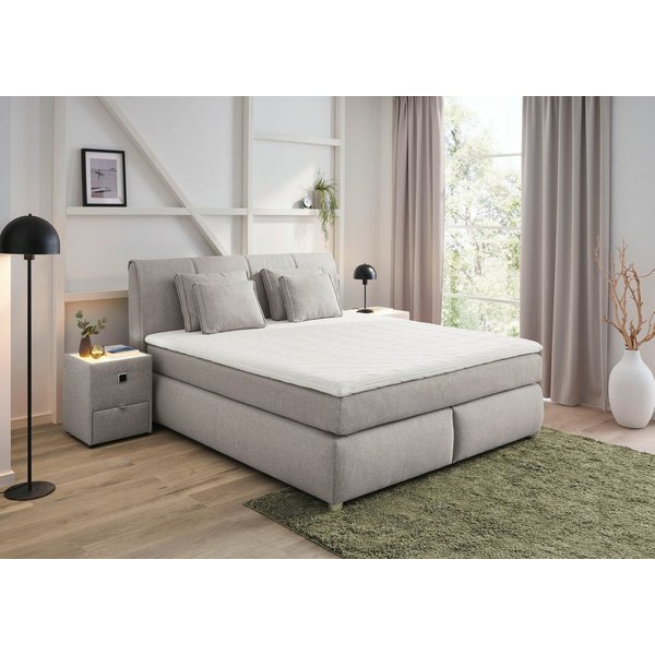 Jockenhöfer Gruppe Boxspringbett CARLA, wahlweise mit Bettkasten, Inkl. Topper & 4 Kissen (Mit Bonnell- oder Taschenfederkernmatratze H2-H4), mit Webstoff bezog