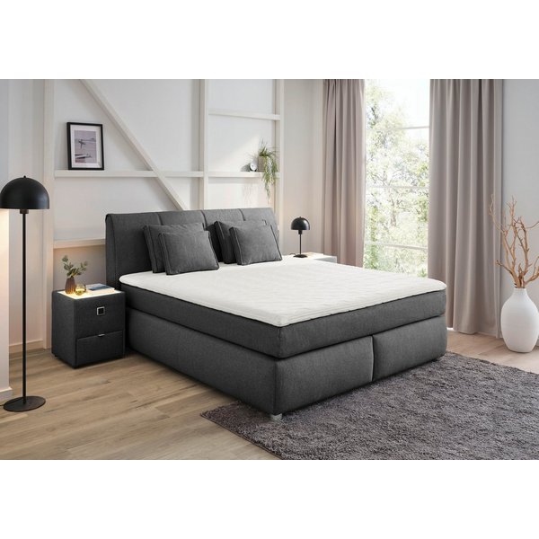 Jockenhöfer Gruppe Boxspringbett CARLA, wahlweise mit Bettkasten, Inkl. Topper & 4 Kissen (Mit Bonnell- oder Taschenfederkernmatratze H2-H4), mit Webstoff bezog