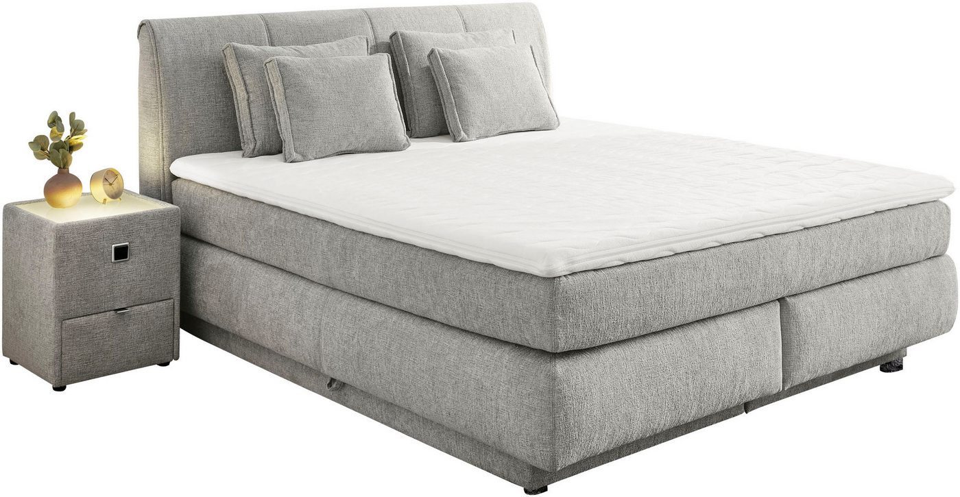 Jockenhöfer Gruppe Boxspringbett CARLA, wahlweise mit Bettkasten, Inkl. Topper & 4 Kissen (Mit Bonnell- oder Taschenfederkernmatratze H2-H4), mit Chenille bezog – Bild 2 von 5