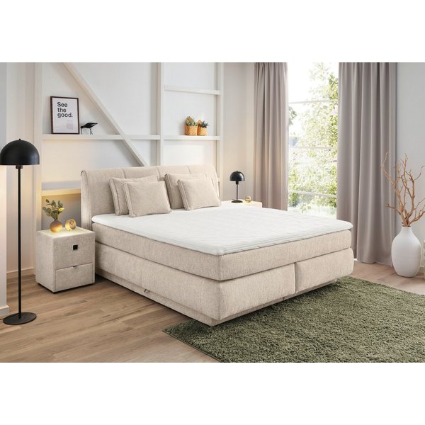 Jockenhöfer Gruppe Boxspringbett CARLA, wahlweise mit Bettkasten, Inkl. Topper & 4 Kissen (Mit Bonnell- oder Taschenfederkernmatratze H2-H4), mit Chenille bezog