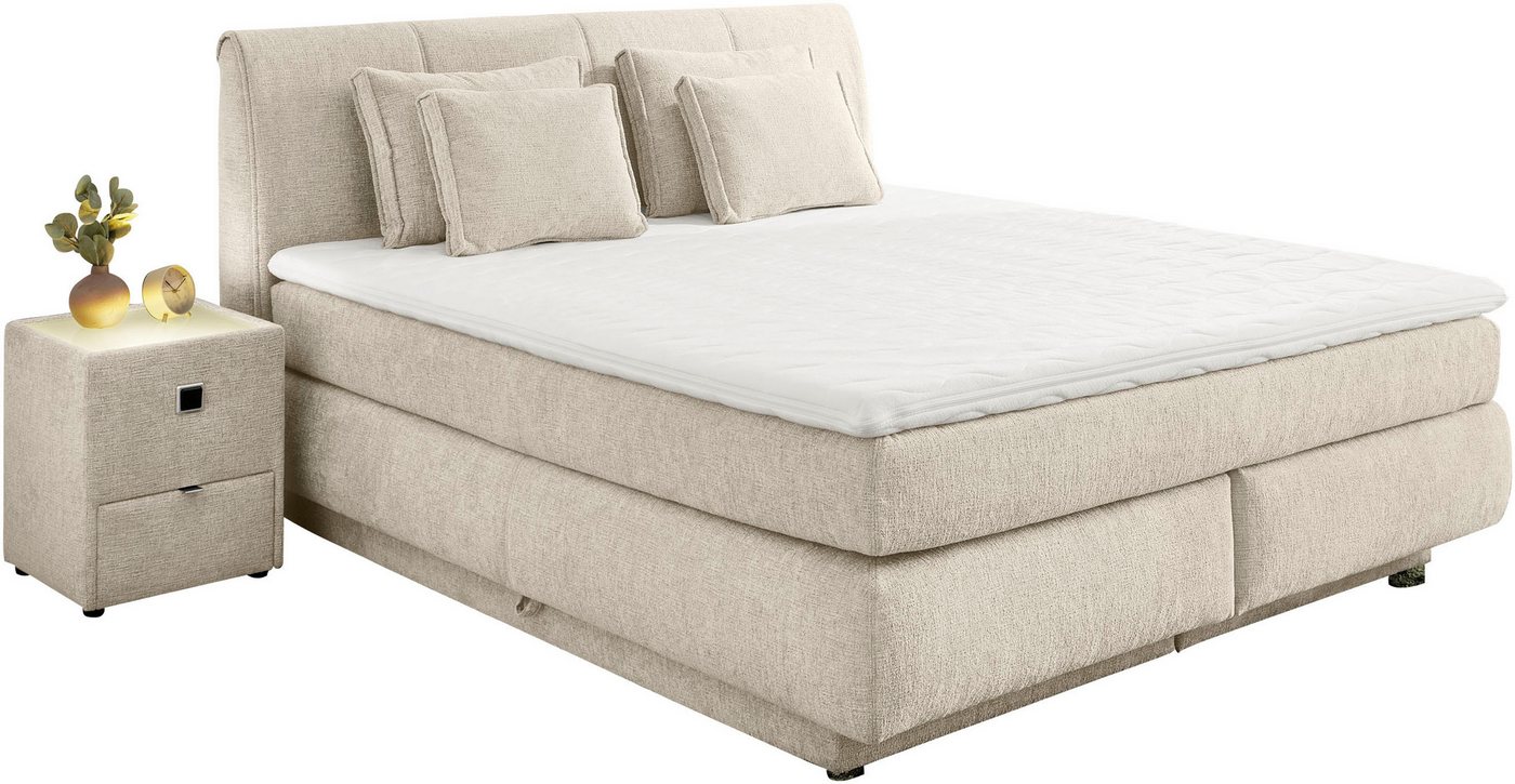 Jockenhöfer Gruppe Boxspringbett CARLA, wahlweise mit Bettkasten, Inkl. Topper & 4 Kissen (Mit Bonnell- oder Taschenfederkernmatratze H2-H4), mit Chenille bezog – Bild 2 von 5