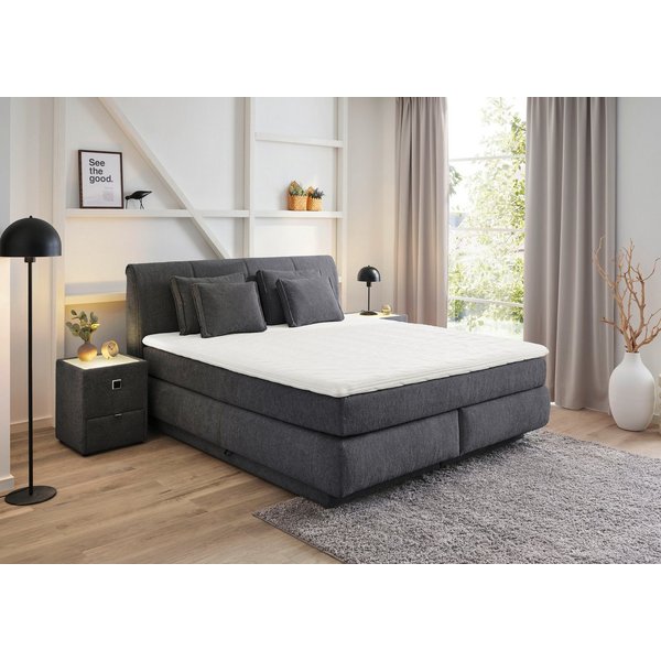 Jockenhöfer Gruppe Boxspringbett CARLA, wahlweise mit Bettkasten, Inkl. Topper & 4 Kissen (Mit Bonnell- oder Taschenfederkernmatratze H2-H4), mit Chenille bezog