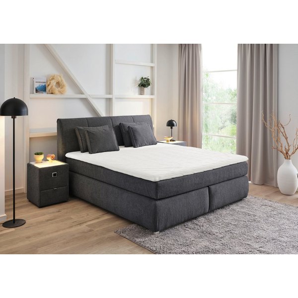 Jockenhöfer Gruppe Boxspringbett CARLA, wahlweise mit Bettkasten, Inkl. Topper & 4 Kissen (Mit Bonnell- oder Taschenfederkernmatratze H2-H4), mit Chenille bezog