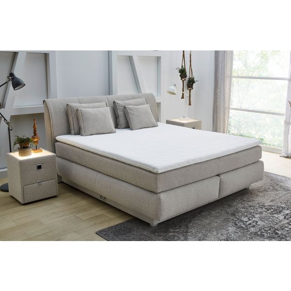 Jockenhöfer Gruppe Boxspringbett CARLA, wahlweise mit Bettkasten, Inkl. Topper & 4 Kissen (Mit Bonnell- oder Taschenfederkernmatratze H2-H4), mit Webstoff bezog
