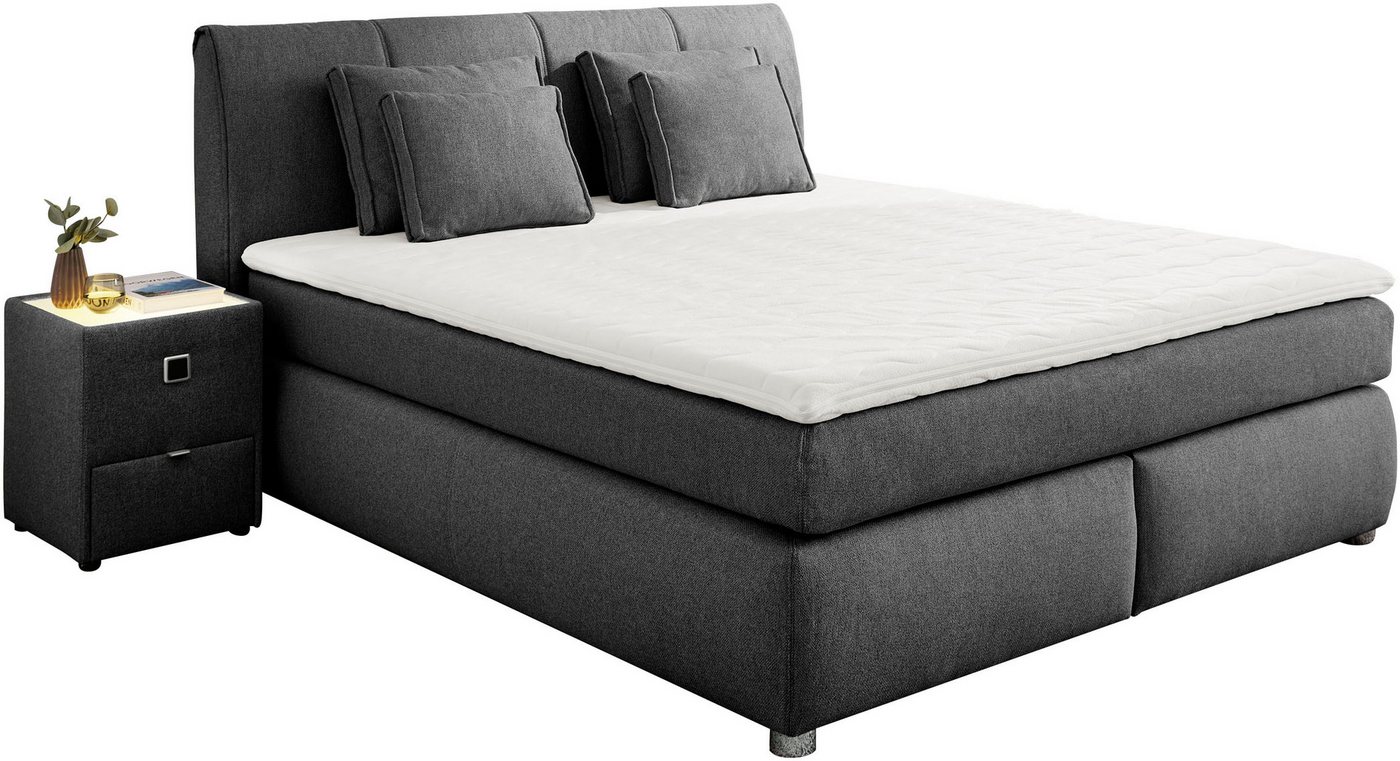 Jockenhöfer Gruppe Boxspringbett CARLA, wahlweise mit Bettkasten, Inkl. Topper & 4 Kissen (Mit Bonnell- oder Taschenfederkernmatratze H2-H4), mit Webstoff bezog – Bild 2 von 5
