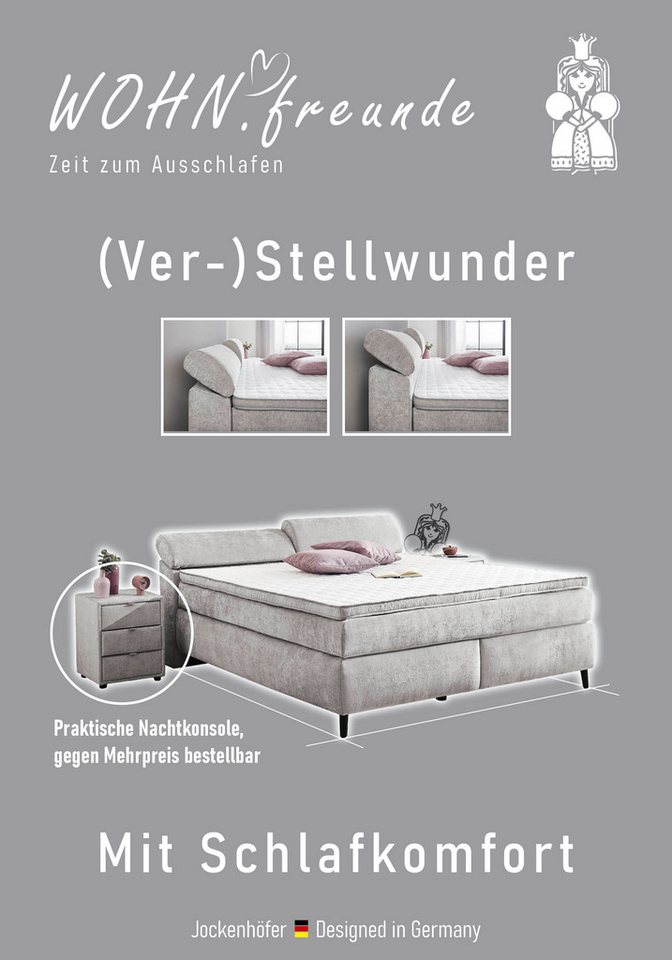 Jockenhöfer Gruppe Boxspringbett DIVA, inkl. 7-Zonen-TTFK-Matratze H3/H4 und Topper, mit Kaltschaumtopper, höhenverstellbares Kopfteil, 140/180 cm x 200 cm – Bild 3 von 5