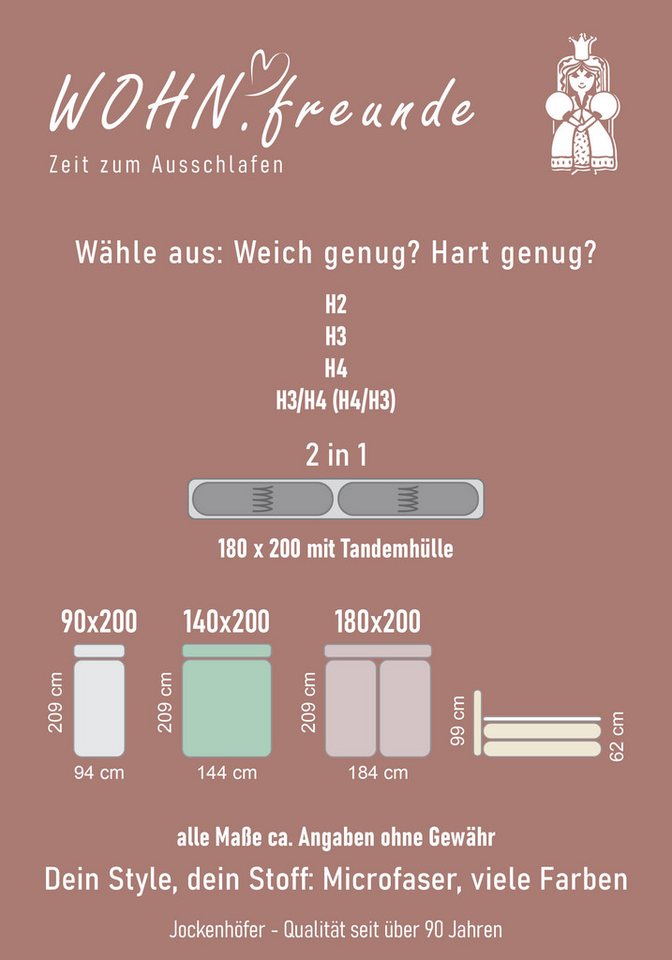 Jockenhöfer Gruppe Boxspringbett ELFIE inkl. Bonnell- oder TTFK-Matratze H2-H4, mit 6 cm Topper, Luxus-Microfaser-Bezug, 90/140/180 cm x 200 cm – Bild 5 von 5