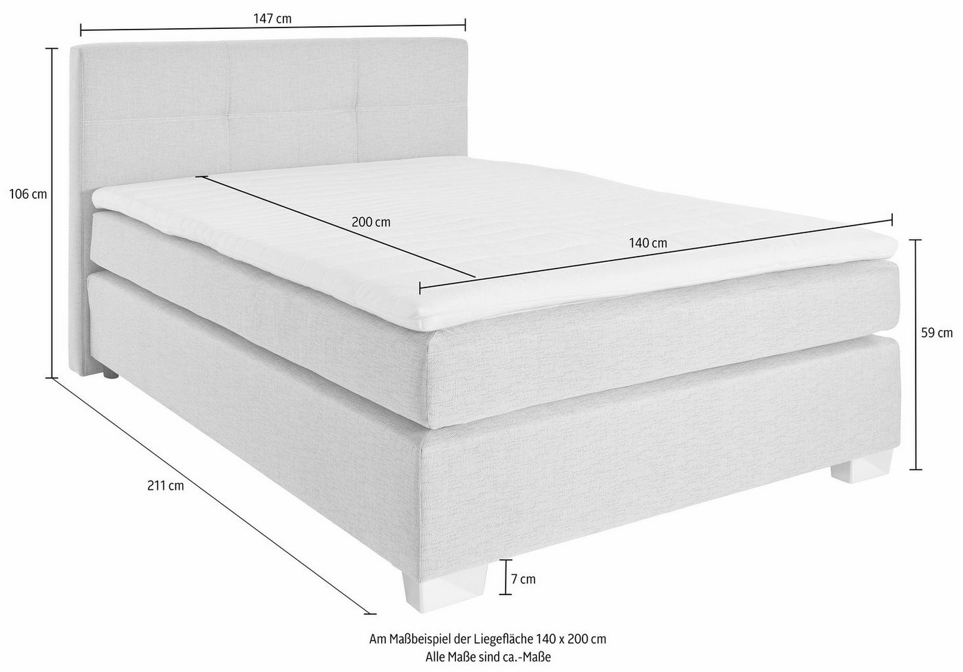 Jockenhöfer Gruppe Boxspringbett EVITA inkl. Bonnell-Federkernmatratze H2, Inkl. Topper & Kissen, Kunstleder/Strukturstoff, 140/180 cm x 200 cm – Bild 3 von 5