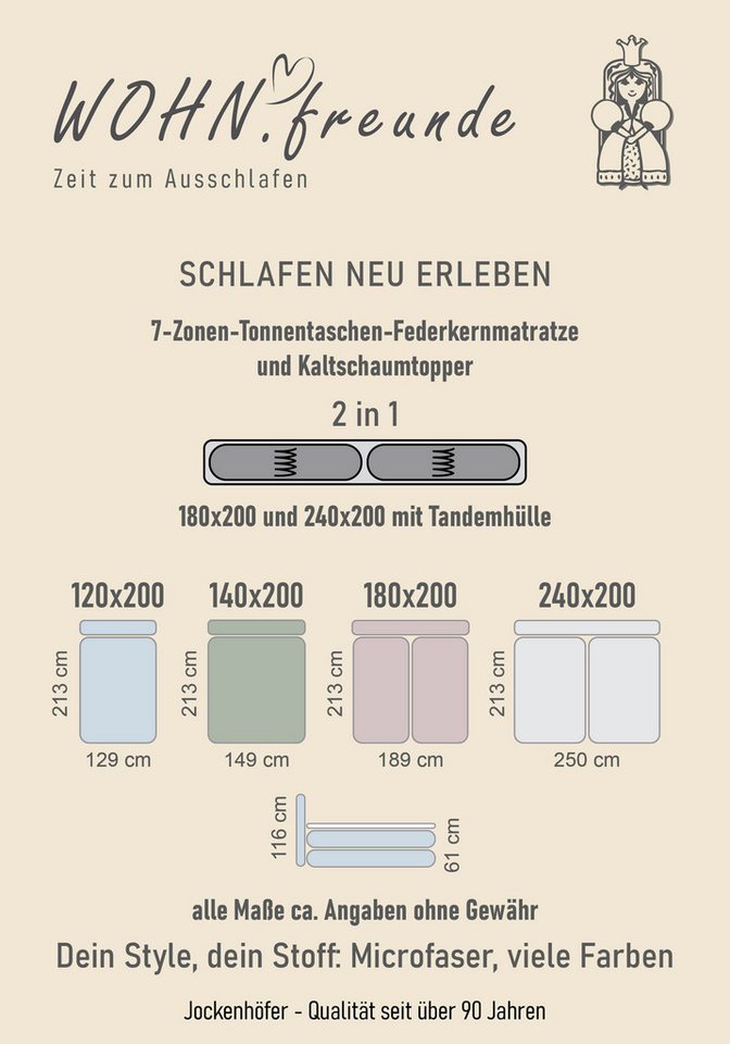 Jockenhöfer Gruppe Boxspringbett FAMILY, Familienbett mit Taschenfederkernmatratze H3, mit Kaltschaum-Topper, hochwertiger Microfaser-Bezug, 240x200 cm – Bild 4 von 5