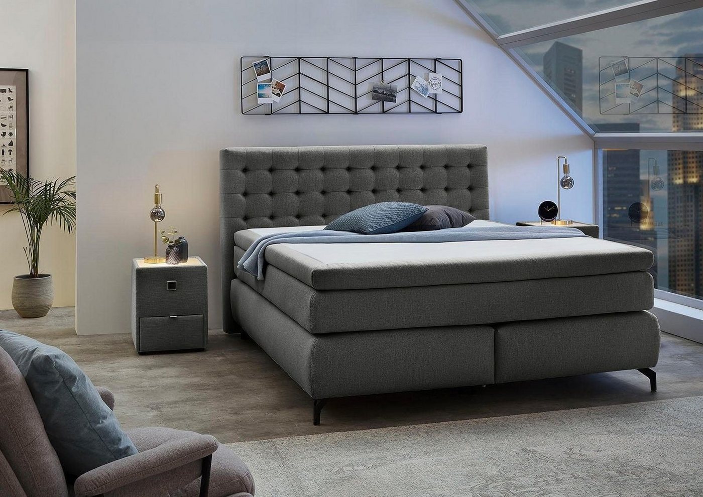 Jockenhöfer Gruppe Boxspringbett JESSICA inkl. 7-Zonen-TTFK-Matratze H3/H4, 9 cm Kaltschaum-Topper, Gewebe- oder Velours-Bezug, 180 cm x 200 cm – Bild 2 von 4