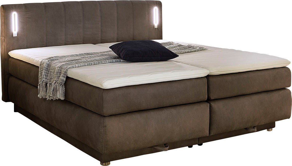 Jockenhöfer Gruppe Boxspringbett KATI mit Stauraum, inkl. Bonnellmatratze H2/H3 (Mit PUR-Schaum-Topper), Höhenverstellbares Kopfteil mit LED´s, USB- Ladeports 1 – Bild 2 von 5
