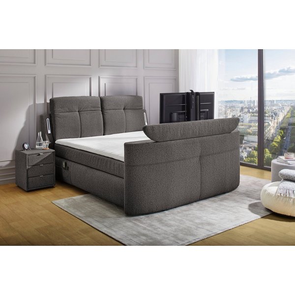Jockenhöfer Gruppe Boxspringbett MOVIESTAR, mit Taschenfederkernmatratze H3-H4, inkl. LED-Beleuchtung (mit versenkbarem TV-Lift und Fernbedienung, verstellbare 