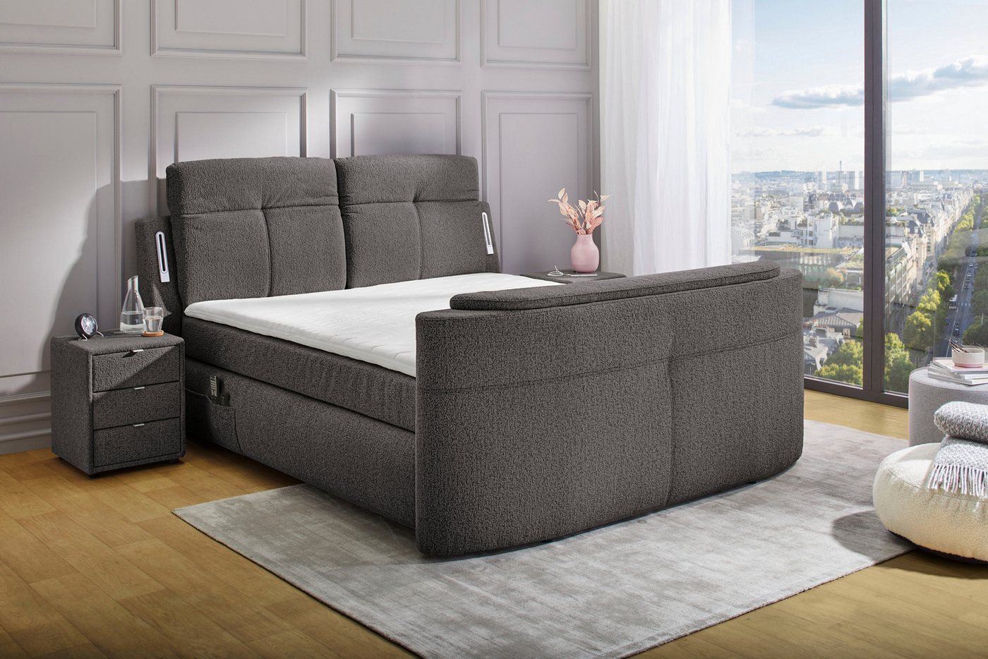 Jockenhöfer Gruppe Boxspringbett MOVIESTAR, mit Taschenfederkernmatratze H3-H4, inkl. LED-Beleuchtung (mit versenkbarem TV-Lift und Fernbedienung, verstellbare  – Bild 3 von 5