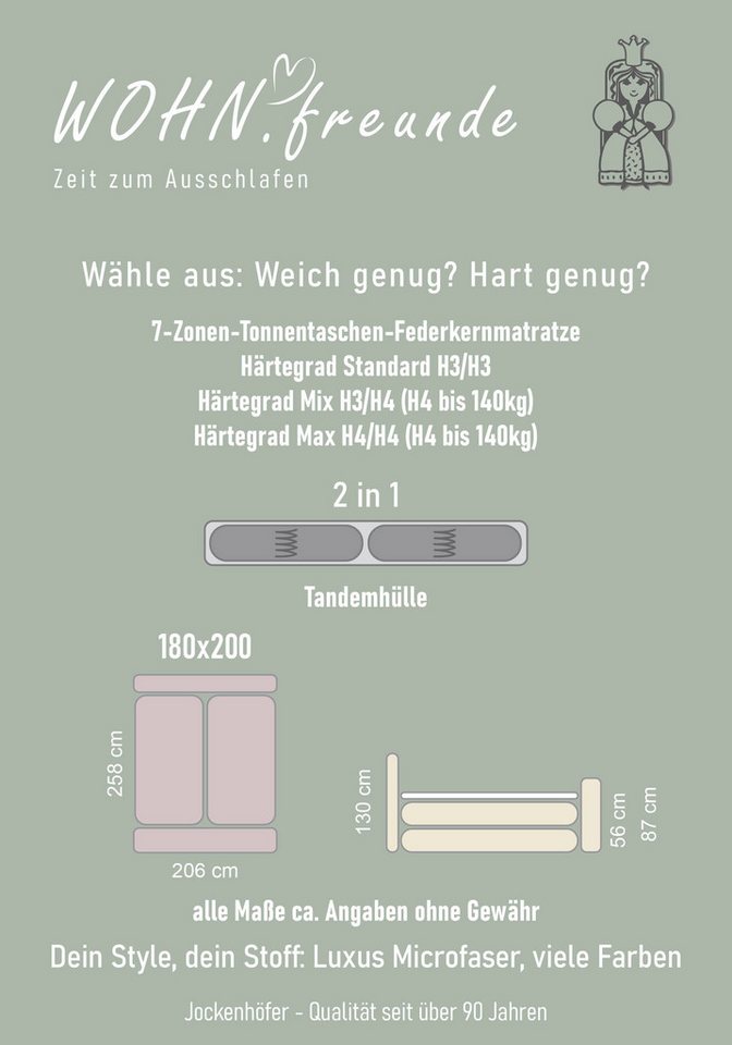 Jockenhöfer Gruppe Boxspringbett MOVIESTAR, mit Taschenfederkernmatratze H3-H4, inkl. LED-Beleuchtung (mit versenkbarem TV-Lift und Fernbedienung, verstellbare  – Bild 5 von 5