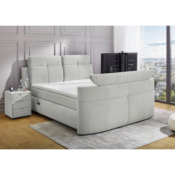 Jockenhöfer Gruppe Boxspringbett MOVIESTAR, mit Taschenfederkernmatratze H3-H4, inkl. LED-Beleuchtung (mit versenkbarem TV-Lift und Fernbedienung, verstellbare 