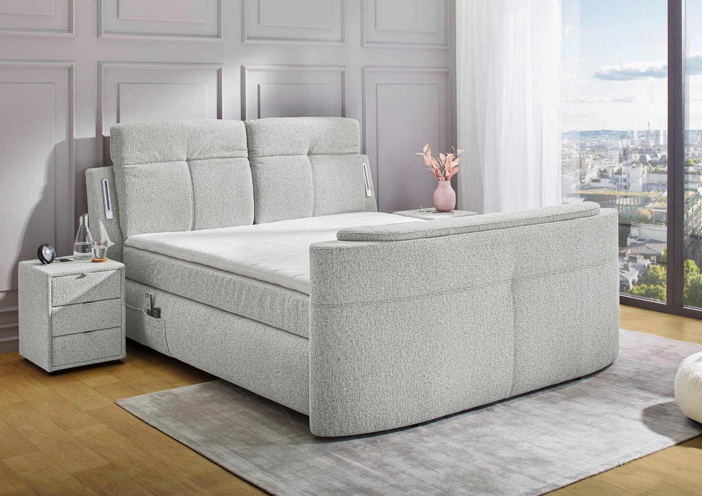 Jockenhöfer Gruppe Boxspringbett MOVIESTAR, mit Taschenfederkernmatratze H3-H4, inkl. LED-Beleuchtung (mit versenkbarem TV-Lift und Fernbedienung, verstellbare  – Bild 3 von 5