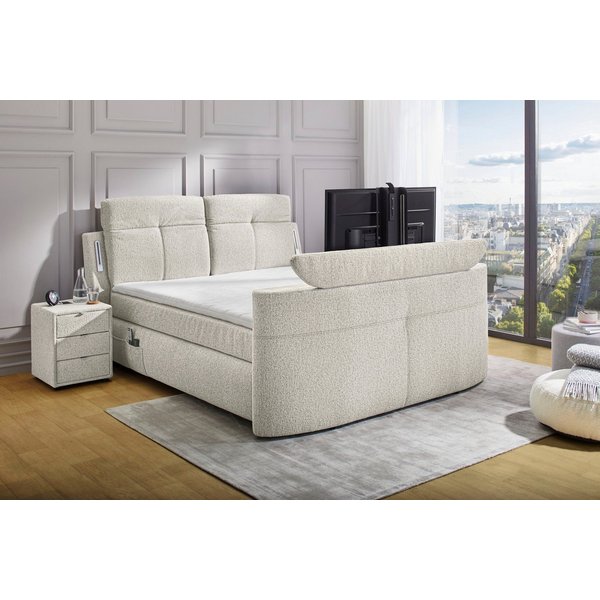 Jockenhöfer Gruppe Boxspringbett MOVIESTAR, mit Taschenfederkernmatratze H3-H4, inkl. LED-Beleuchtung (mit versenkbarem TV-Lift und Fernbedienung, verstellbare 