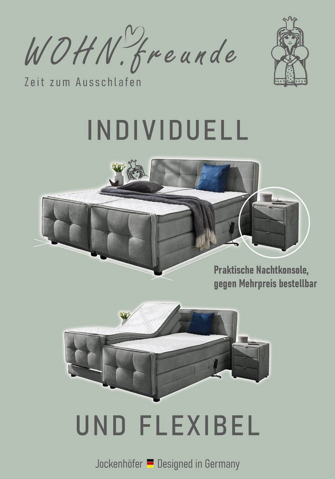 Jockenhöfer Gruppe Boxspringbett PALOMA, motorisch verstellbar, 7-Zonen-TTFK H4, 6 cm Kaltschaum-Topper, Strukturstoff-Bezug, 120/180 cm x 200 cm – Bild 3 von 5