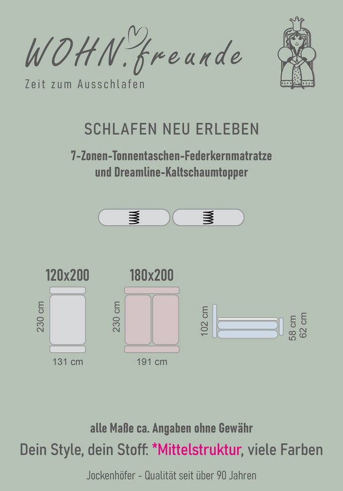 Jockenhöfer Gruppe Boxspringbett PALOMA, motorisch verstellbar, 7-Zonen-TTFK H4, mit Kaltschaum-Topper, Strukturstoff-Bezug, 120/180 cm x 200 cm – Bild 5 von 5