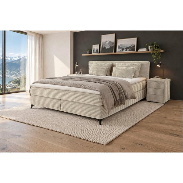 Jockenhöfer Gruppe Boxspringbett PAULINA inkl. Bonnell- oder Tonnentaschenfederkernmatratze H2-H4 (kuscheliger Breitcord), mit 6cm PUR- oder Kaltschaumtopper, 1