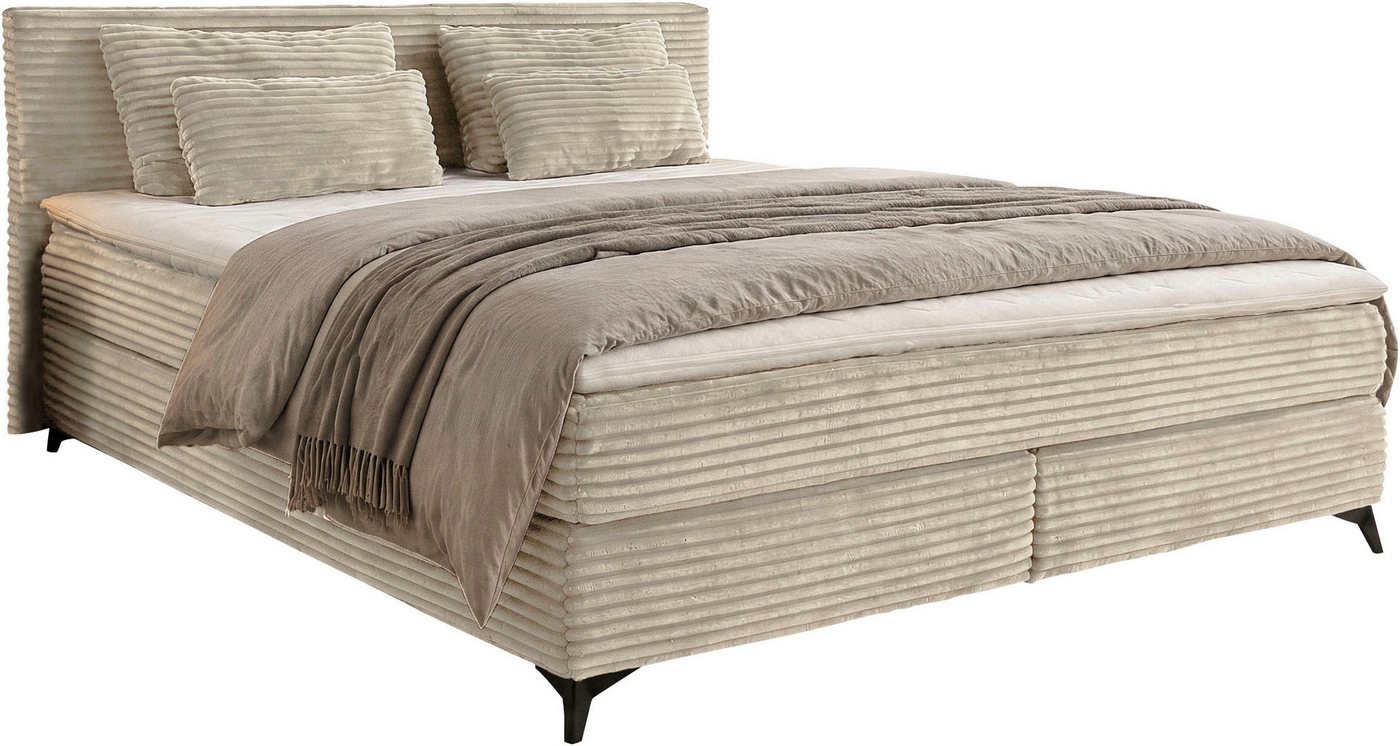 Jockenhöfer Gruppe Boxspringbett PAULINA inkl. Bonnell- oder Tonnentaschenfederkernmatratze H2-H4 (kuscheliger Breitcord), mit 6cm PUR- oder Kaltschaumtopper, 1 – Bild 2 von 5