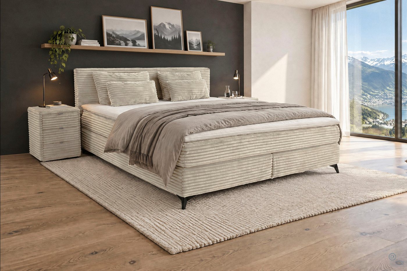 Jockenhöfer Gruppe Boxspringbett PAULINA inkl. Bonnell- oder Tonnentaschenfederkernmatratze H2-H4 (kuscheliger Breitcord), mit 6cm PUR- oder Kaltschaumtopper, 1 – Bild 4 von 5