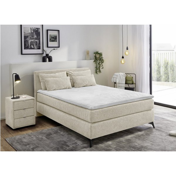 Jockenhöfer Gruppe Boxspringbett PAULINA inkl. Bonnell- oder Tonnentaschenfederkernmatratze H2-H4 (Chenille-Bezug), mit 6cm PUR- oder Kaltschaumtopper, 140x200c
