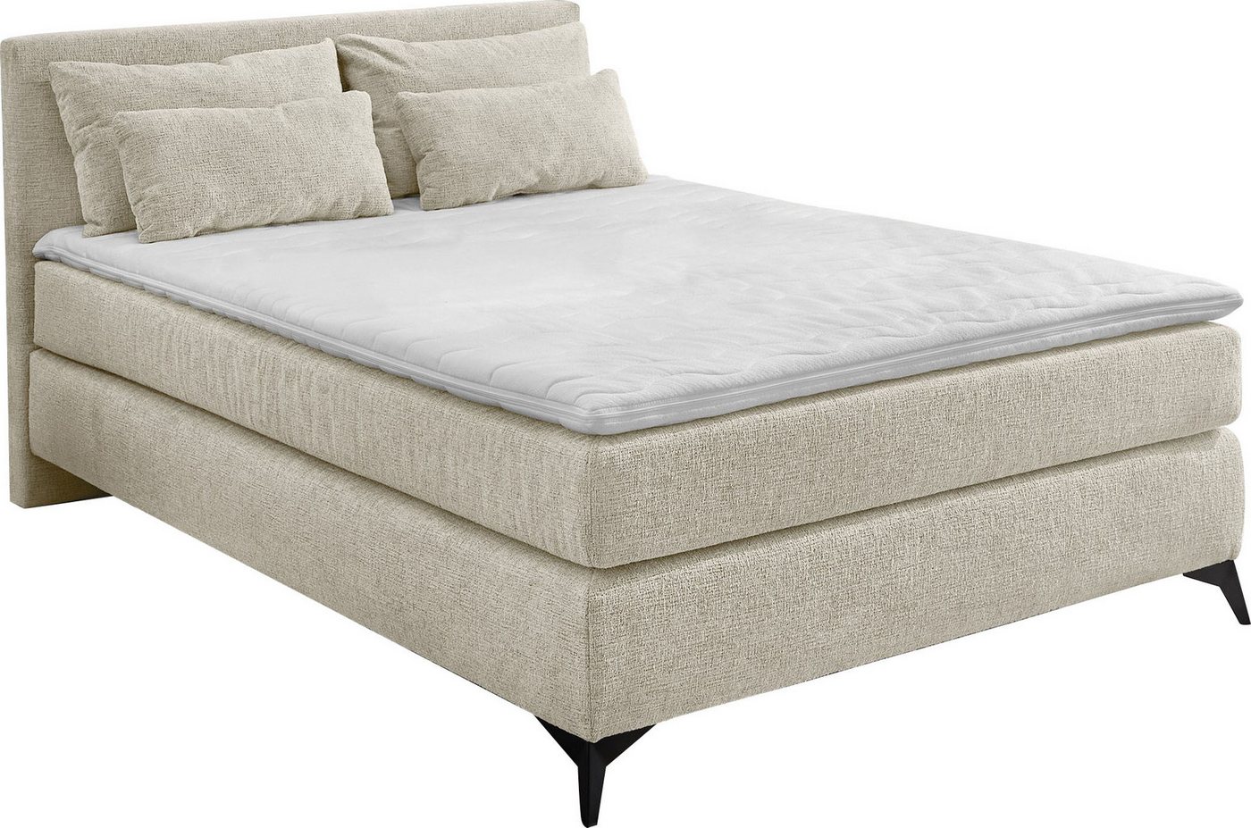Jockenhöfer Gruppe Boxspringbett PAULINA inkl. Bonnell- oder Tonnentaschenfederkernmatratze H2-H4 (Chenille-Bezug), mit 6cm PUR- oder Kaltschaumtopper, 140x200c – Bild 2 von 5