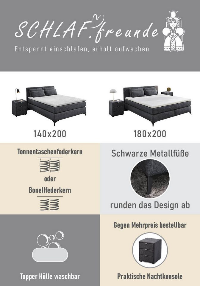 Jockenhöfer Gruppe Boxspringbett PAULINA inkl. Bonnell- oder Tonnentaschenfederkernmatratze H2-H4 (Chenille-Bezug), mit 6cm PUR- oder Kaltschaumtopper, 140x200c – Bild 4 von 5