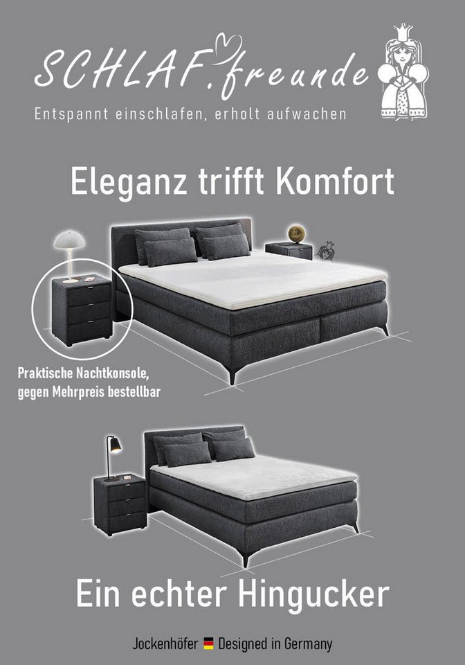 Jockenhöfer Gruppe Boxspringbett PAULINA inkl. Bonnell- oder Tonnentaschenfederkernmatratze H2-H4 (Chenille-Bezug), mit 6cm PUR- oder Kaltschaumtopper, 140x200c – Bild 3 von 5
