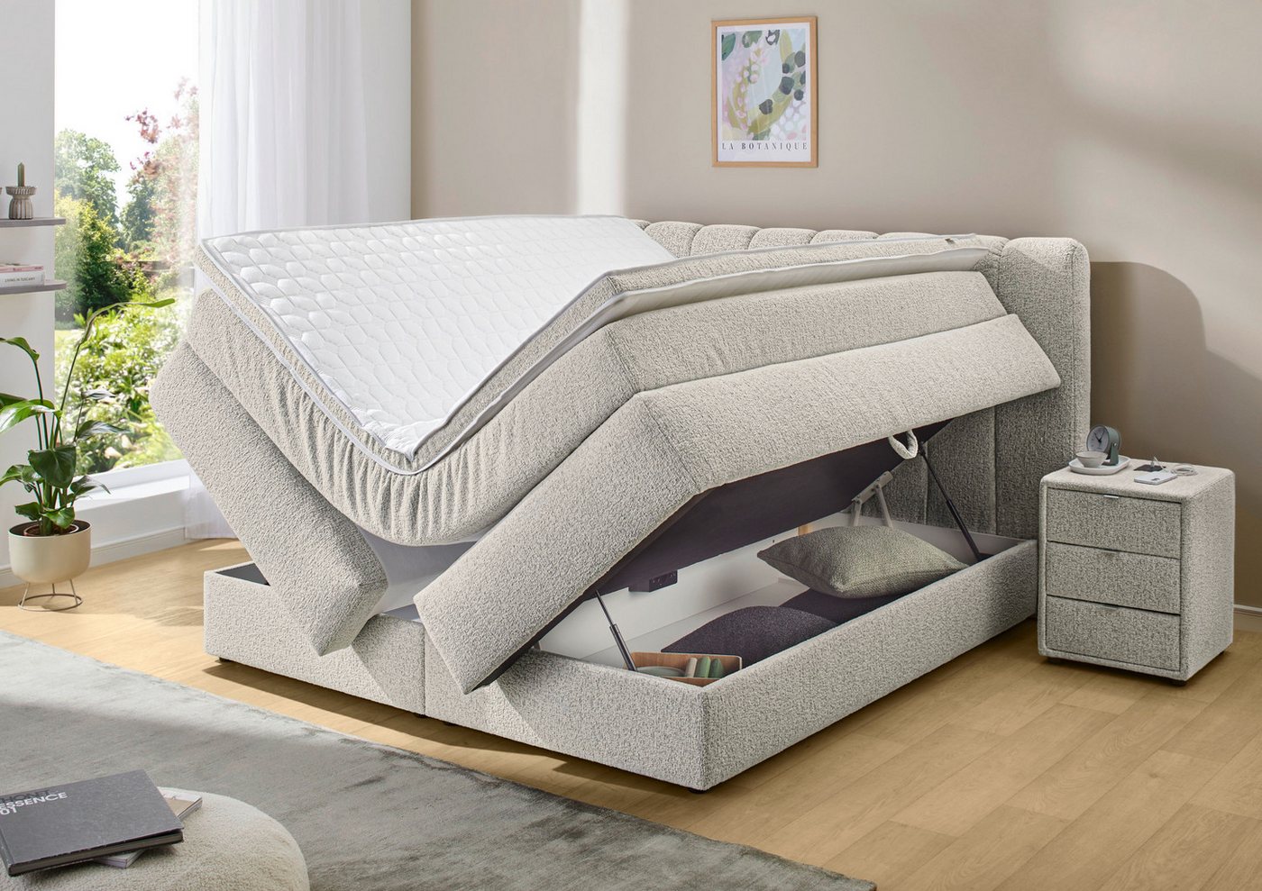 Jockenhöfer Gruppe Boxspringbett TILDA, wahlweise mit Bettkasten, mit Taschenfederkernmatratze H3-H4, mit Kaltschaumtopper, hochwertiger Strukturstoff-Bezug, 18 – Bild 3 von 5