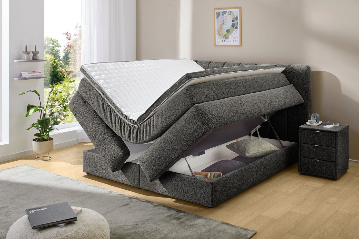 Jockenhöfer Gruppe Boxspringbett TILDA, wahlweise mit Bettkasten, mit Taschenfederkernmatratze H3-H4, mit Kaltschaumtopper, hochwertiger Strukturstoff-Bezug, 18 – Bild 2 von 5