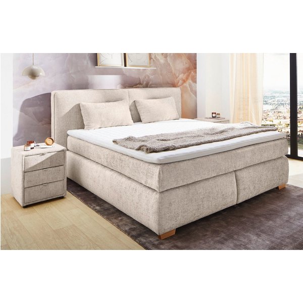 Jockenhöfer Gruppe Boxspringbett Valentina in der Breite 180cm, beige, extra dickes Kopfteil mit Keder, 7-Zonen-TTFK-Matratzen, Visco-Topper, verschiedene Härte